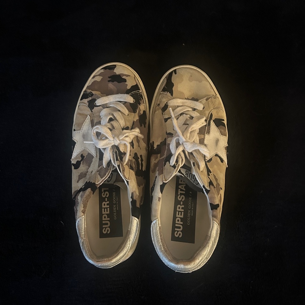 Golden Goose Camouflage Sneakers with Silver Accents